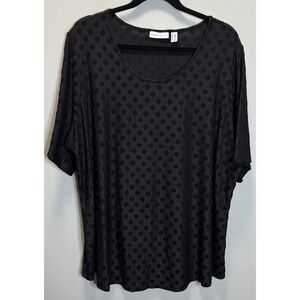Susan Graver Women's Top SZ 2X Black Polka Dot Tone On Tone Stretch Short Sleeve